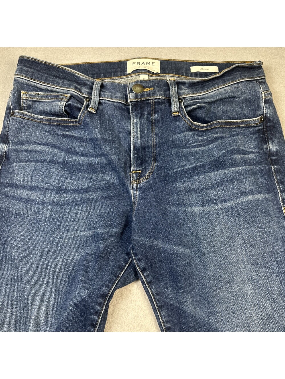 Frame L'Homme Mens Cinder Blue Wash Denim Designer Luxury Slim Jeans USA Size 32